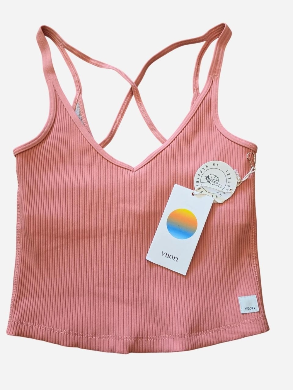 Vuori Rose Ribbed Crisscross V-Neck Crop Top Under Bra